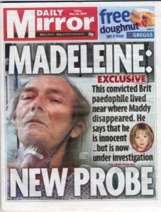 Front cover of Daily Mirror with Madeleine story