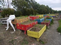 Growing beds with shop dummy