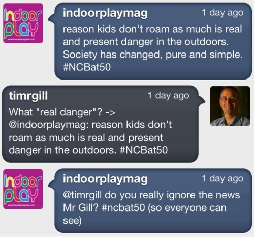 Twitter exchange about danger in the outdoors